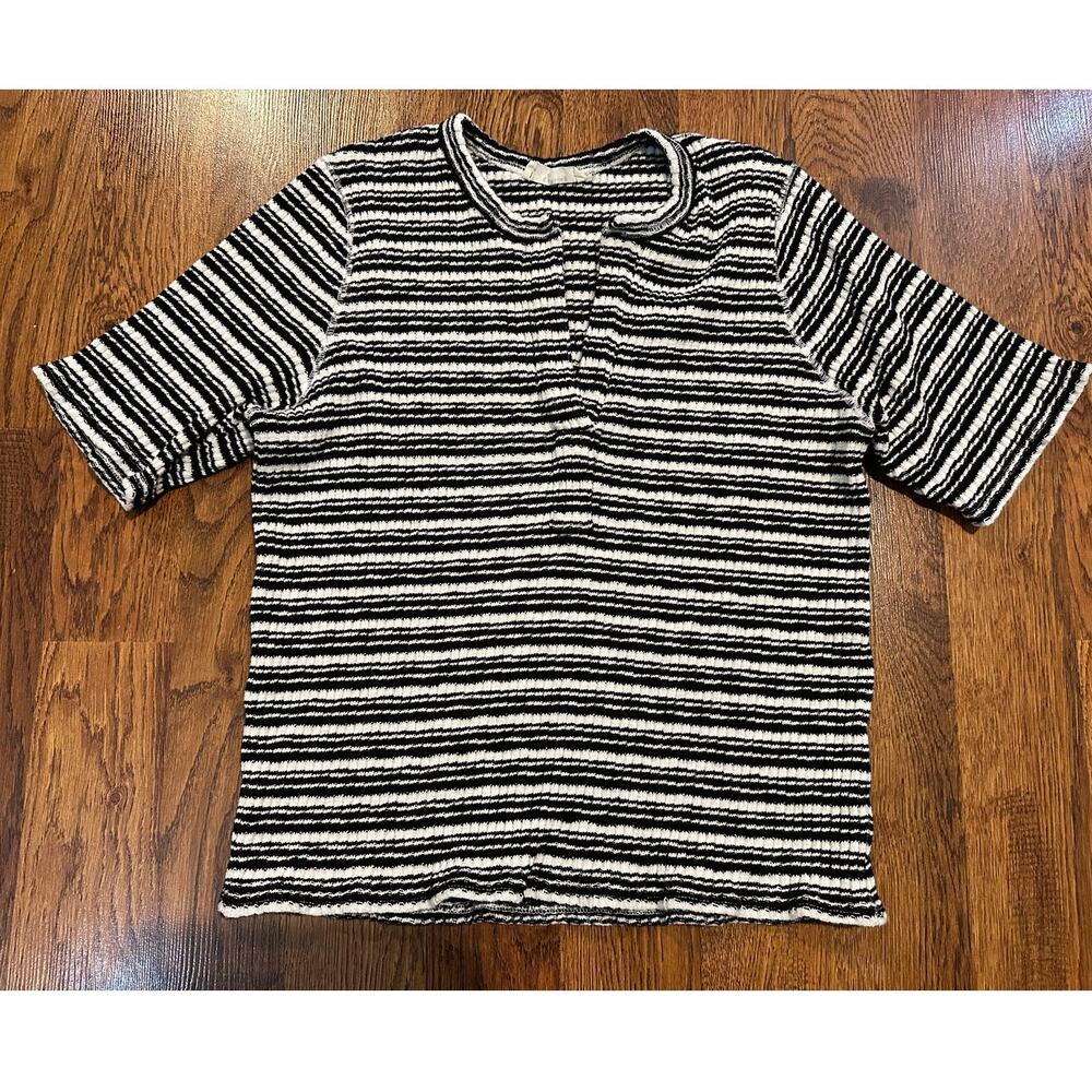 Everlane Rib Knit Short Sleeve Henley Top Black White Size XXL Modern Style